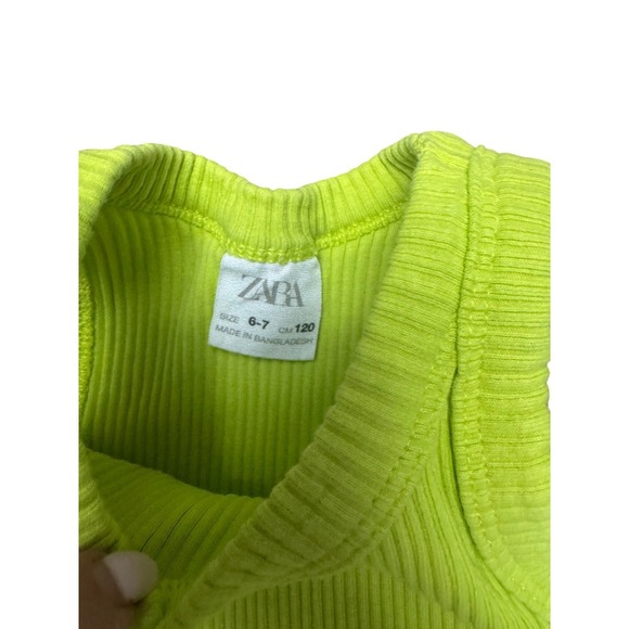 Zara Kids Neon Green Ribbed Tank Top Sleeveless Shirt Size 6-7 Years - Picture 3 of 3
